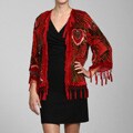Handmade Red Embroidered Velvet and Silk Shawl Jacket