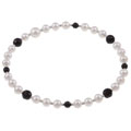 Sterling Silver White Freshwater Pearl and Onyx Bangle Bracelet (5-7 mm)
