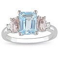 10k White Gold Blue Topaz, Morganite and Diamond Accent Ring