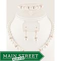 White Glass Pearl Bead and Crystal Rhinestone Jewelry Set