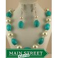Glass Blue Turquoise and White Pearl Jewelry Set
