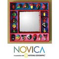 Ceramic and Wood Handmade 'Party of Masks' Retablo Wall Mirror (Peru)