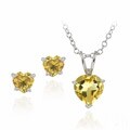 Glitzy Rocks Sterling Silver Citrine Solitaire Heart Earring and Necklace Set