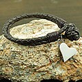 Braided Leather and Stainless Steel Two-row Heart Bracelet (China)