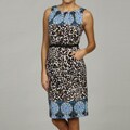 London Times Womens Belted Border Sheath Dress
