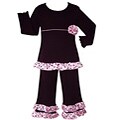 AnnLoren Girl's Black/ Pink Polka Dot Pants Set