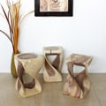 12 Inches Square x 20-inch Hand-carved Wooden Twist White Stool (Thailand)