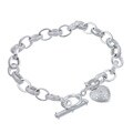Platinum over Sterling Silver Diamond Accent Heart Charm Bracelet