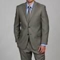 Perry Ellis Men's Slim Fit Olive Sharkskin Suit