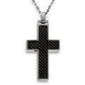 Tungsten Carbide Black Carbon Fiber Inlay Cross Necklace