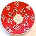 Plant Fiber Red and White Plateau Basket (Rwanda)