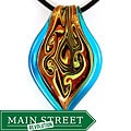 Murano Inspired Glass Blue Swirl Twisted Leaf Pendant