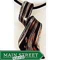 Murano-style Glass Black and Silver Striped Twisted Curl Pendant