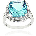 Glitzy Rocks Sterling Silver Square-cut Blue Topaz and Cubic Zirconia Ring