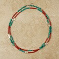 Turquoise and Red Bamboo Coral Long Necklace (China)