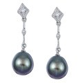 14k White Gold Pearl and Diamond Accent Earrings (7 mm)