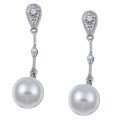 14k White Gold Pearl and Diamond Earrings (6-7 mm)