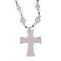Lee Sands Sterling Silver Rose Quartz and Pearl Cross Necklace (4.5-5 mm)