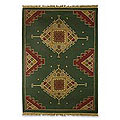Indo Handcrafted 'Emerald Fantasy' Wool and Cotton Rug (4'6 x 6')