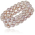 Stonique Creations Silver Pink Freshwater Pearl 3-row Stretch Bracelet (7-9 mm)