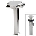 Geyser Square Chrome Bathroom Vessel Faucet with Pop-up Drain