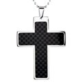 Stainless Steel Black Carbon Fiber Cross Necklace
