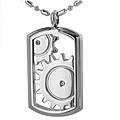 Stainless Steel Gear Cutout and Cubic Zirconia Dog Tag Necklace
