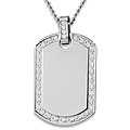 Stainless Steel Polished Cubic Zirconia Dog Tag Necklace
