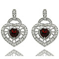 Sterling Silver Garnet and Diamond Accent Heart Drop Earrings