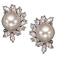 Sterling Silver Faux Pearl and Cubic Zirconia Earrings