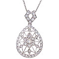 Sterling Silver Clear Cubic Zirconia Lacy Flower Teardrop Necklace