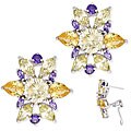 Sterling Silver Purple, Yellow and Green Cubic Zirconia Flower Earrings