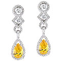 Sterling Silver Yellow and Clear Cubic Zirconia Dangle Earrings