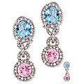 Sterling Silver Blue, Pink and Clear Cubic Zirconia Dangle Earrings