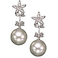 Sterling Silver Faux Pearl and Clear Cubic Zirconia Drop Earrings