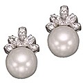 Sterling Silver Faux White Pearl and Clear Cubic Zirconia Earrings