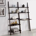 Walnut 5-tier 2-piece Leaning Ladder Shelf with Laptop Desk Set