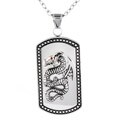 Stainless Steel Cubic Zirconia Dragon Dog Tag Necklace