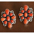 Sterling Silver Red Coral Inlay Cluster Earrings (Native American)