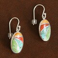 Sterling Silver Multi-color Stone Oval Earrings (Thailand)