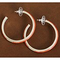 Sterling Silver Red Coral Inlay Hoop Earrings (Thailand)