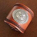 Leather and Sterling Silver Concho Bracelet (Native American)