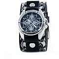 Nemesis Men's Racing Skull Leather Strap Quartz Watch