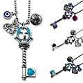 Silvertone Multi Charm Blue Key Necklace