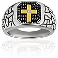 Stainless Steel Goldplated Cross Cubic Zirconia Ring