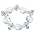 Crystale Silvertone Crystal and Glass Pearl Stretch Bracelet