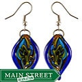 Murano-style Glass Blue Twisted Leaf Earrings