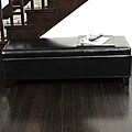 York Bonded Leather Black Storage Ottoman Bench