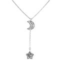 Stainless Steel Hollow Half Moon and Star Necklace