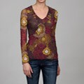 Mauve flowers data Swet Pea Women's Long-sleeve V-neck Ruche Top